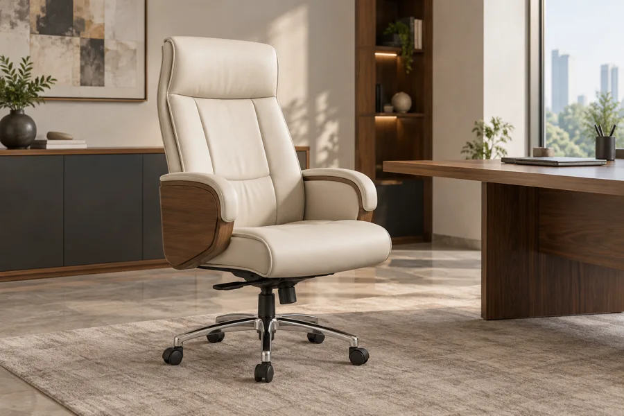 Cream upholstered executive chair
