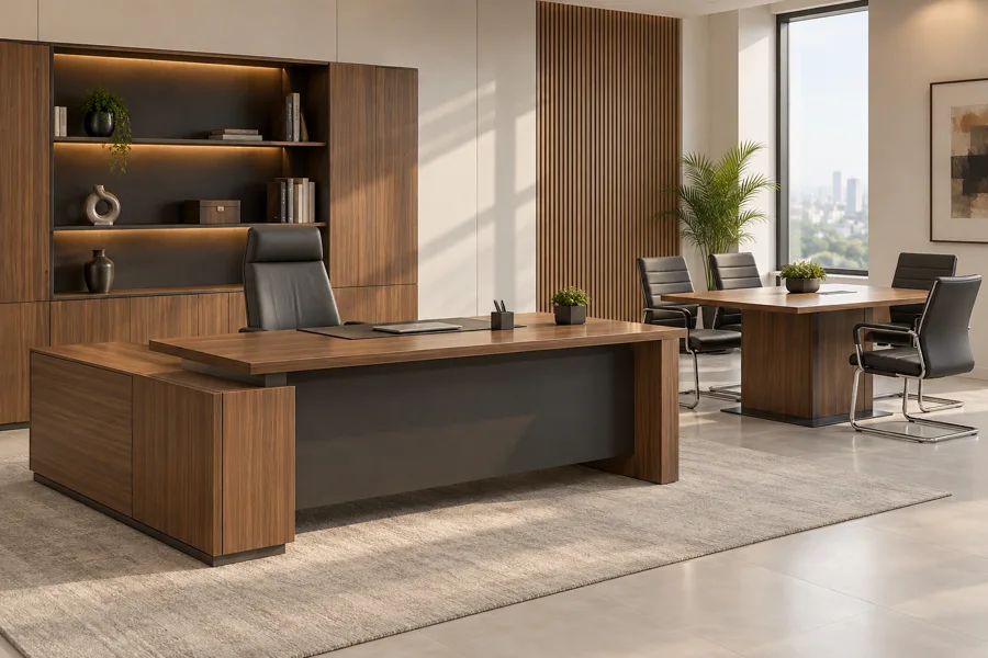 Oak manager cabin suite with meeting table