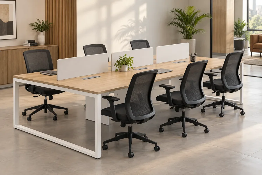 White and oak six-seat table