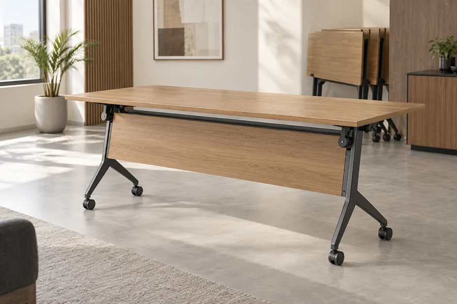 Oak flip-top nesting conference table