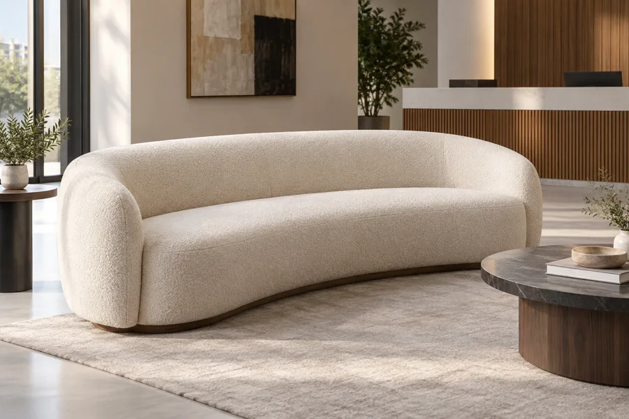 Cream boucle reception sofa