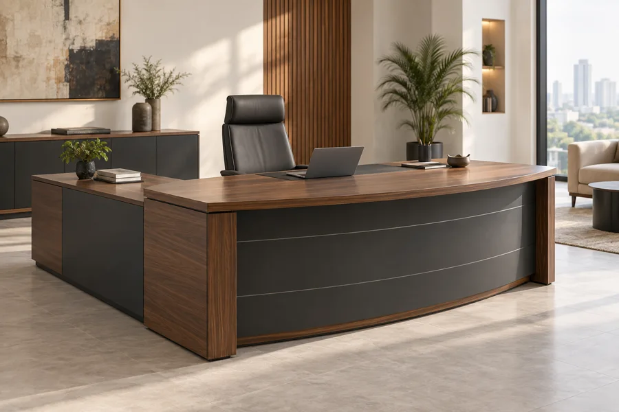 Curved executive desk with side return