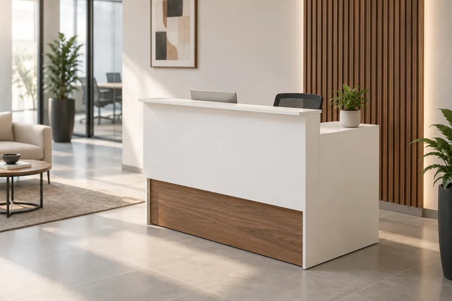 Compact white welcome desk