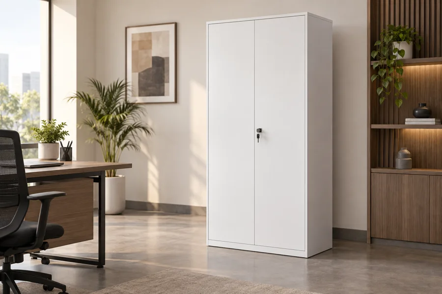 White tall lockable office cabinet