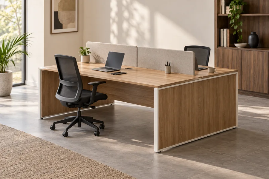 Compact two-person oak desk bench